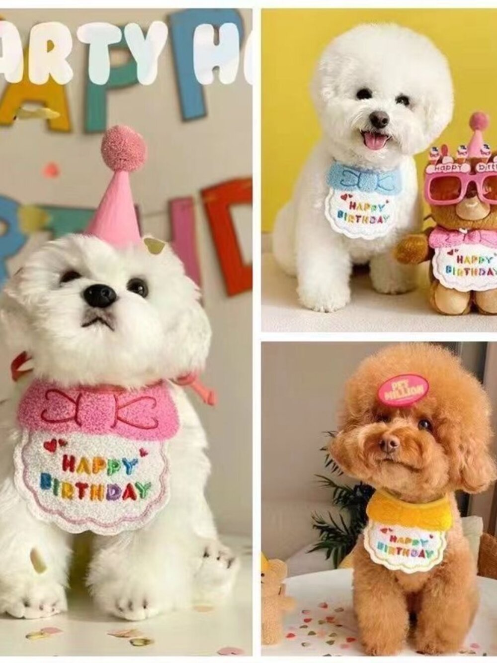 Happy Birthday Bib & Hat Set for Cats & Dogs Cute Pet Birthday Party Outfit